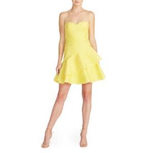 ML MONIQUE LHUILLIER Jacquard Strapless Mini dress in Daffodil Sz 2